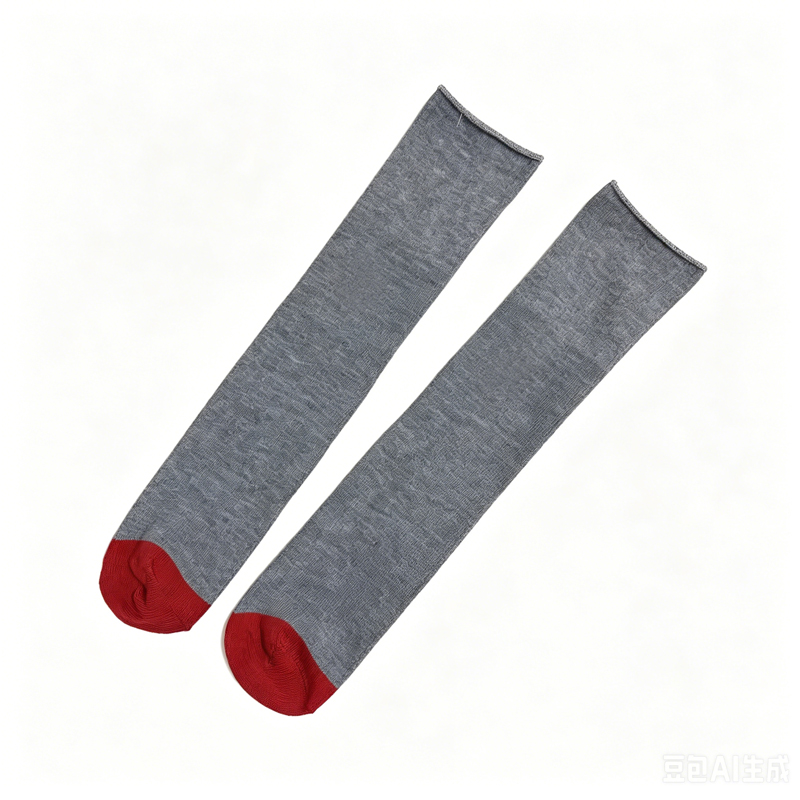 Heather Gray & Red Heel Comfort Airline Crew Socks