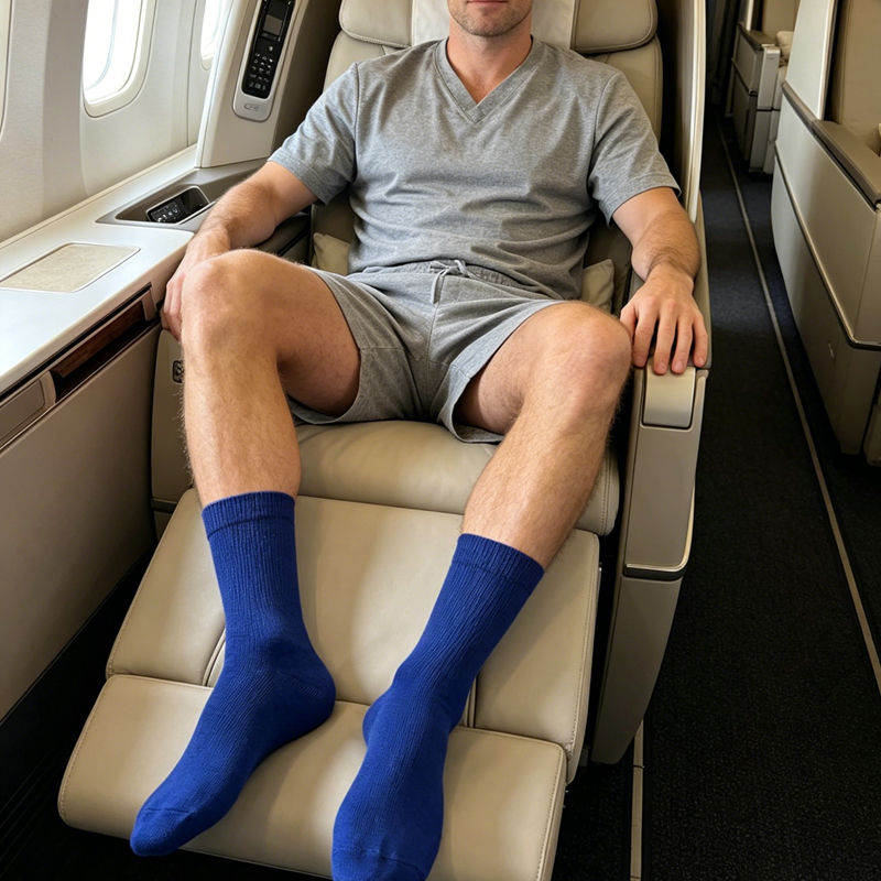 Klein Blue Solid Travel Airline Socks
