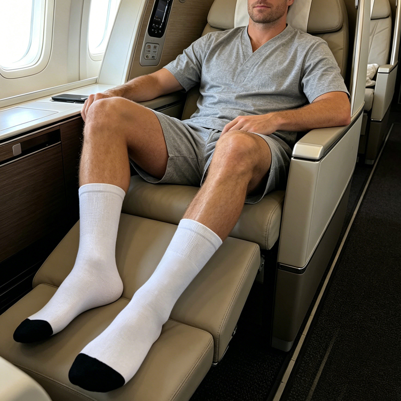 White & Black Toe Comfort Airline Crew Sock